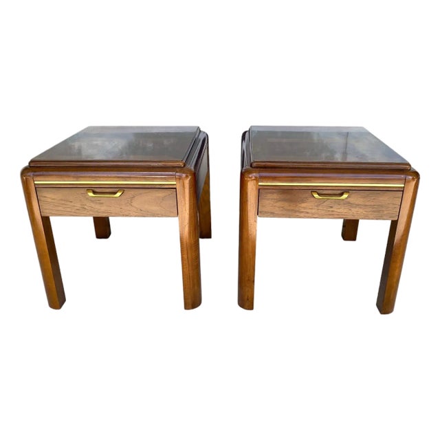 Pair of 1970s Thomasville Mystique Chinoiserie Burl-Top End Tables For Sale