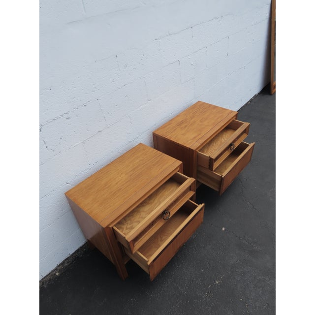 Wood Basic Witz Mid Century Modern Burlwood Nightstands Bedside Tables a Pair 6577 For Sale - Image 7 of 15