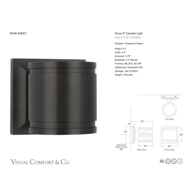 Modern Chapman & Myers for Visual Comfort Signature Provo 5" Canister Light in Matte Black For Sale - Image 3 of 5
