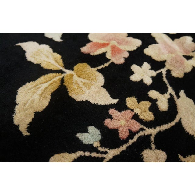 1920s Black Floral Antique Chinese Art Deco Carpet 5'9" X 8'6" by Nichols Workshop Knotted Wool Rug For Sale - Image 9 of 12