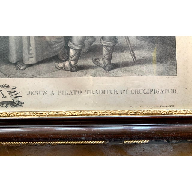 Monumental Antique Early 19th Century "Pilate Hands Jesus Over to Be Crucified" European Religious Lithograph by F. Courtin, Framed For Sale In San Antonio - Image 6 of 13
