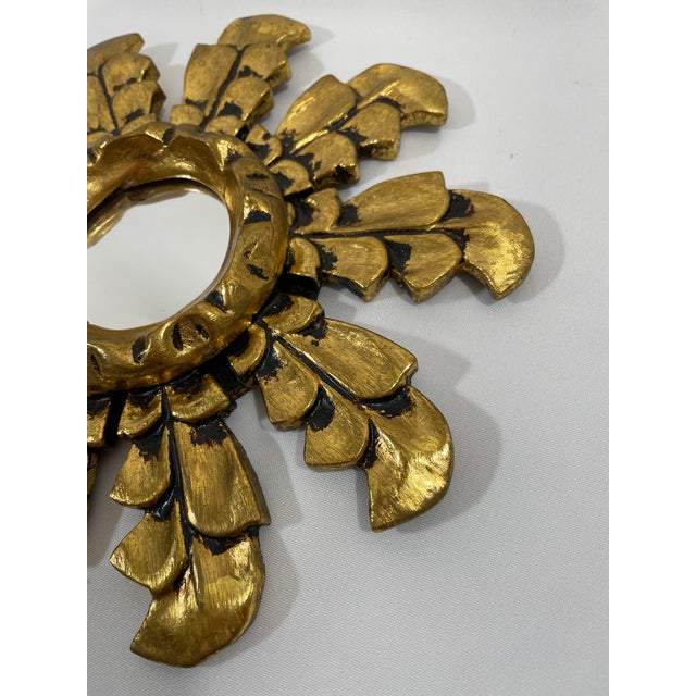 Mid 20th Century Petite 10" Italian Giltwood Sunburst Wall Mirror For Sale - Image 4 of 18