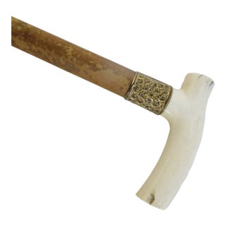 Victorian 1901 Scotland Gold Filled Engraved Repousse Bone Handle Walking Stick Cane For Sale