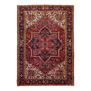 Vintage Handmade Heriz Red Medallion Wool Rug 7'10" X 11'3"