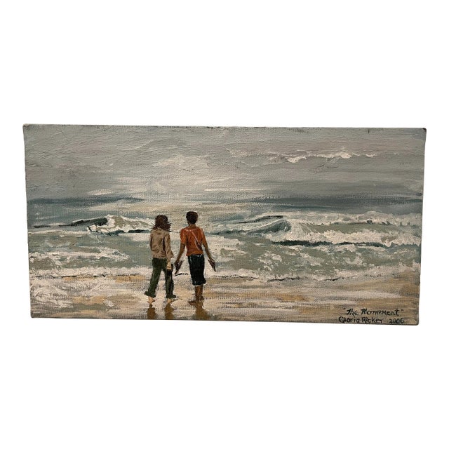"The Moment" Painting of a Couple on the Beach and Ocean Waves Original Signed For Sale