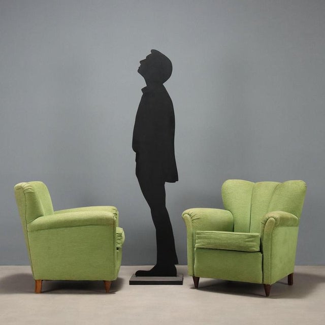 Armchairs, spring and foam padding, velvet upholstery. Fair condition, needs restoration. This piece is attributed to the...