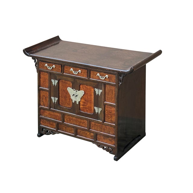 1980s Oriental Two Brown Tone Butterflies Hardware End Table Nightstand For Sale - Image 5 of 12