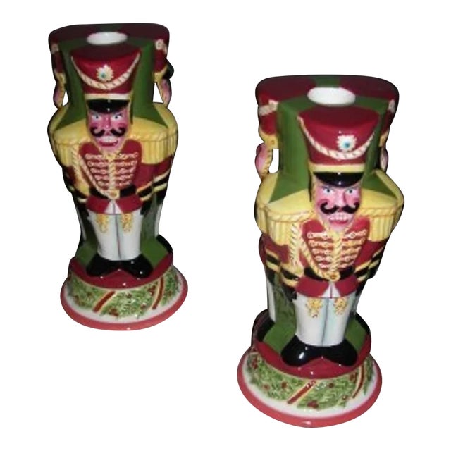 Pair of 1990s Christopher Radko Christopher's Tree Christmas Nutcracker Candle Stick Holders For Sale