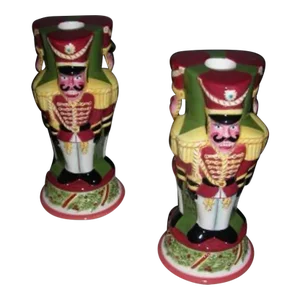 Pair of 1990s Christopher Radko Christopher's Tree Christmas Nutcracker Candle Stick Holders