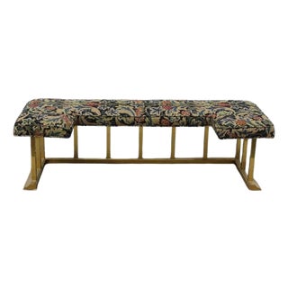 Vintage Brass Fire Fender With Floral Tapestry Bench For Sale