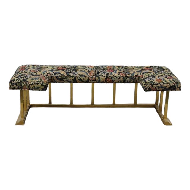 Vintage Brass Fire Fender With Floral Tapestry Bench For Sale