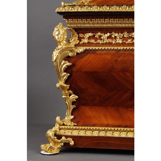 Large Louis XV Style Casket in Rosewood, Gilt Bronze and Porcelain, 1870 For Sale - Image 4 of 17