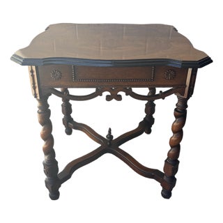 Vintage Barley Twist Burl Wood Side Table For Sale