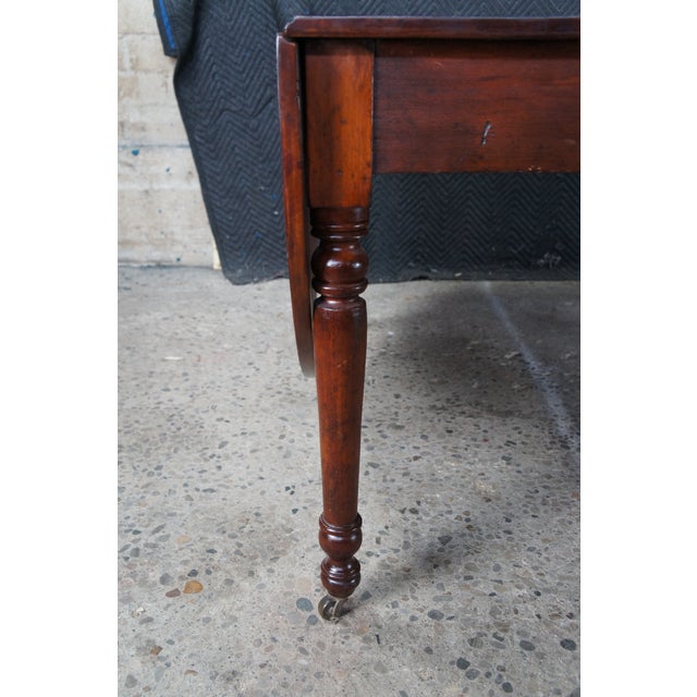 Antique American Victorian Cherry Oval Drop Leaf Farmhouse Dining Table 126" For Sale - Image 9 of 12