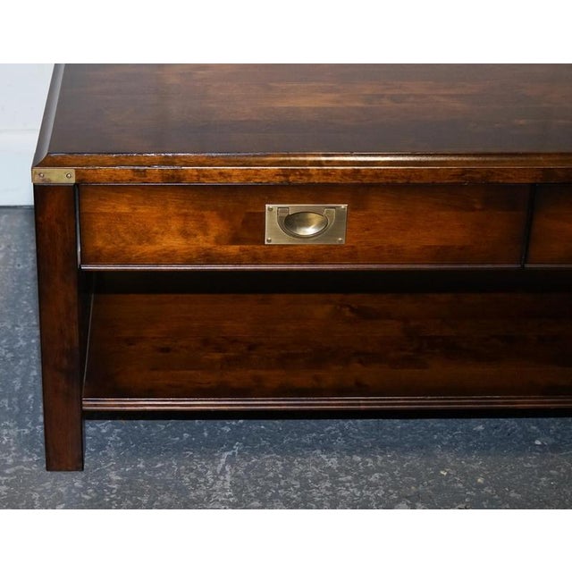 Vintage Military Campaign Hardwood and Brass Coffee Table with Drawers For Sale - Image 4 of 13
