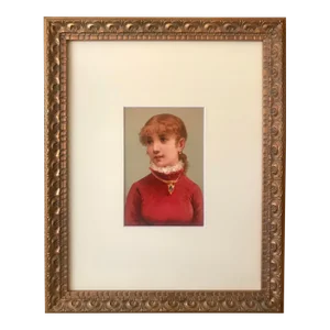 Antique Victorian Portrait of a Girl With and Emerald Necklace Chromolithograph Print Circa 1900