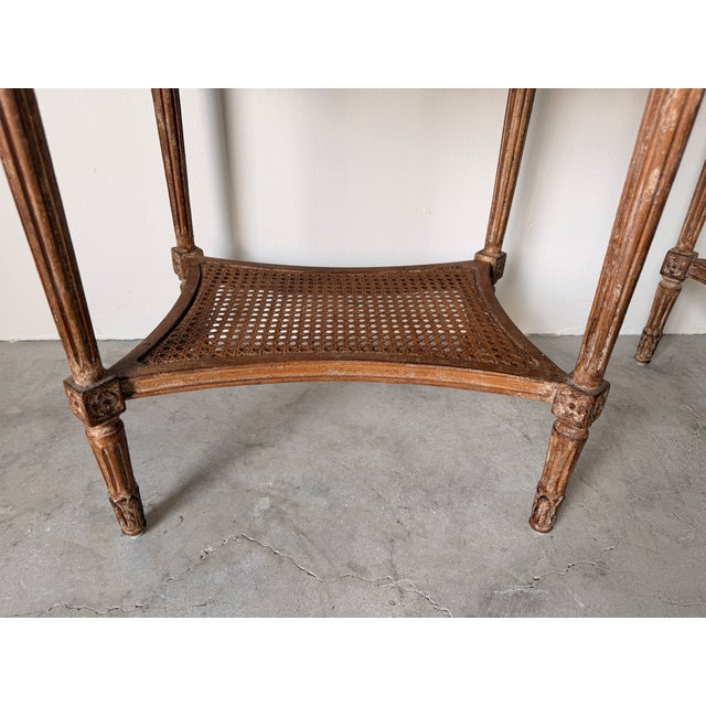 Modern Neoclassical Louis XVI Style Oval Side Tables With Cane Shelves – A Pair For Sale - Image 10 of 15