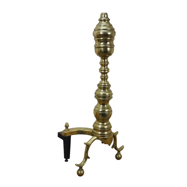 English Antique Georgian Colonial Revival Brass Beehive Fire Dog Andirons - a Pair For Sale - Image 3 of 14