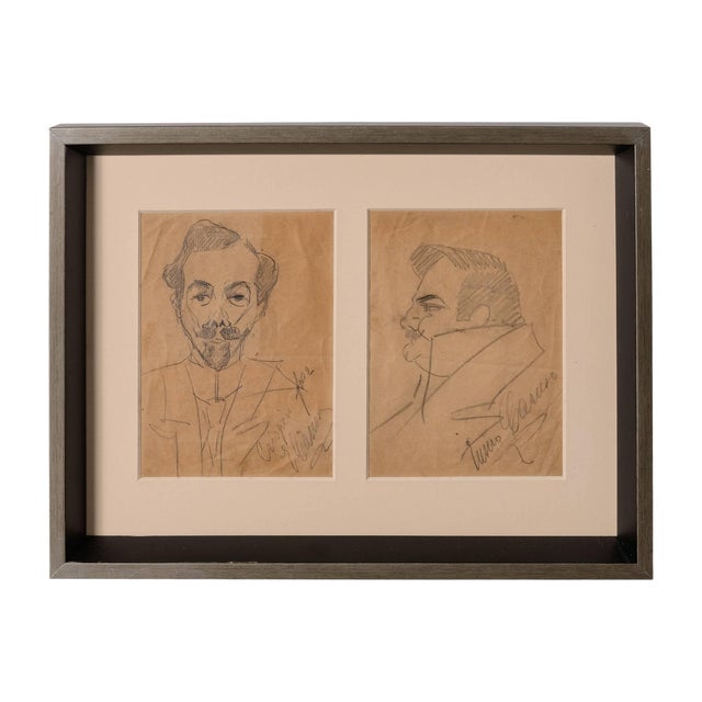 Signed Pencil Sketches by Enrico Caruso For Sale