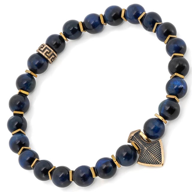 Blue Tiger's Eye Stone Arrow Charm Beaded Bracelet For Sale In Miami - Image 6 of 7