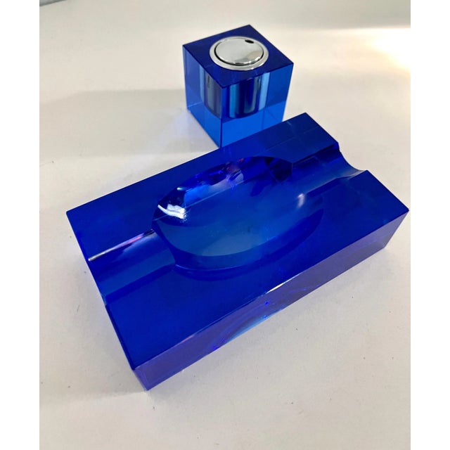 Mid 20th Century Mid 20th Century Italian Cobalt Blue Crystal Glass Cigar Ashtray - Set of 2 For Sale - Image 5 of 13