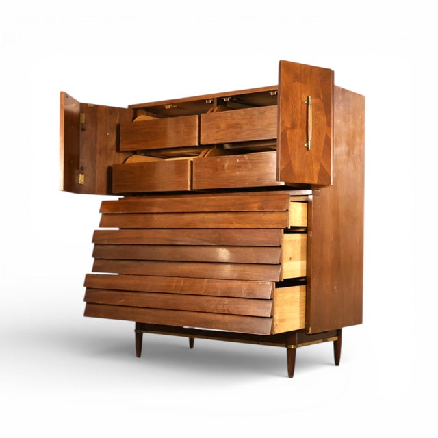 American of Martinsville Dania Highboy Dresser With Doors, C. 1960s For Sale - Image 11 of 12