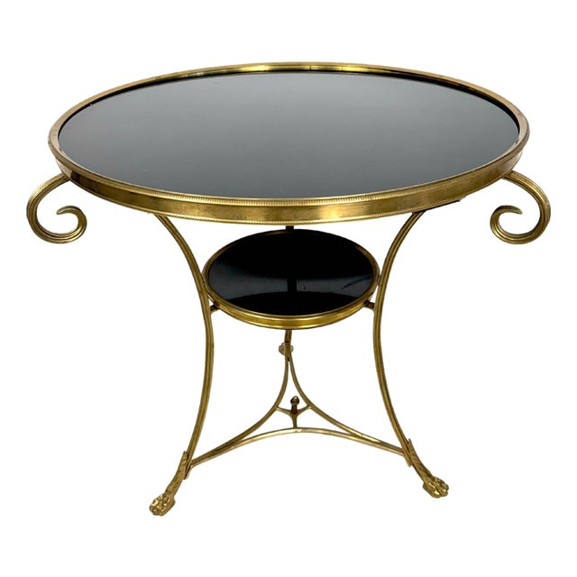 19th Century French Brass and Black Marble Gueridon Table For Sale