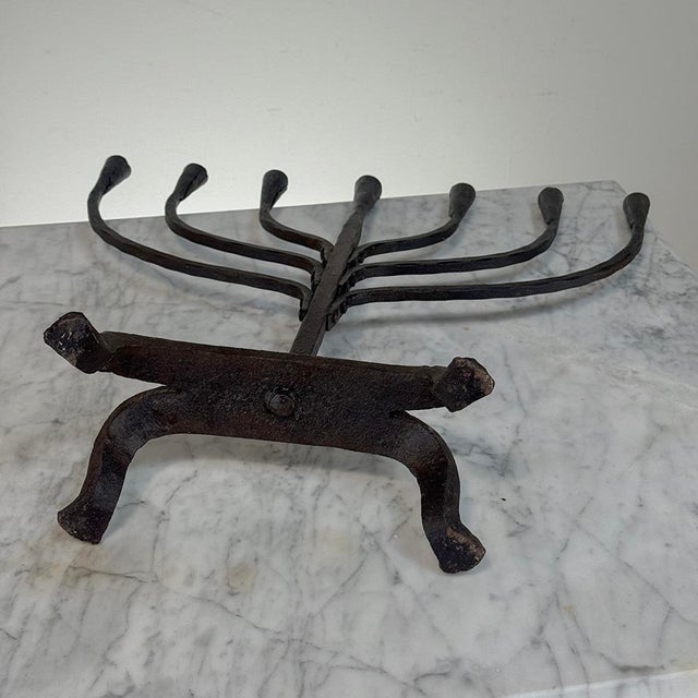 Mid-Century French Brutalist Hand-Forged Iron Seven-Light Candelabrum For Sale - Image 15 of 16