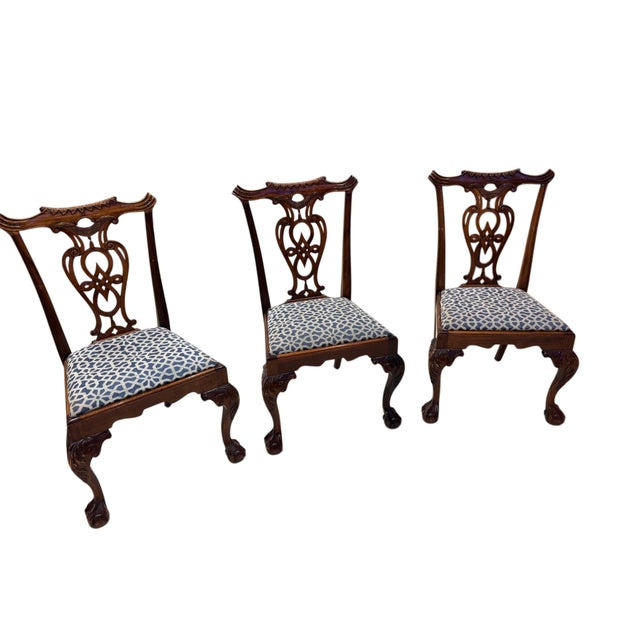 Set of 3 Mid 20th Century English Chippendale Style Mahogany Dining Chairs For Sale - Image 4 of 5