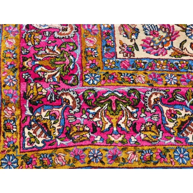 19th Century Antique Persian Kerman Lavar Rug, Hand-Knotted Wool, Floral Pattern, Ivory & Crimson, 9x12 For Sale - Image 5 of 10