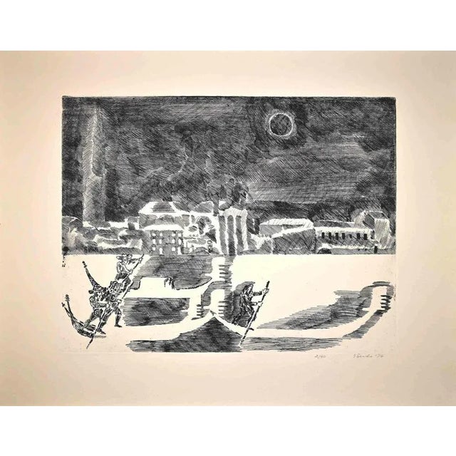 Night in Venice is original etching artwork realized by Gian Polo Berto in 1974. Hand-signed on the lower right and dated...