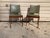 Pair of Mid Century Green Vinyl Side Chairs Solid wood frame, sturdy and strong Approximate measures: 17.5'' wide, 18''...