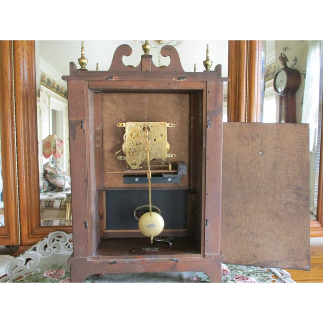 Lg Vintage Mantle New England Clock Pillar and Scroll Westminster Chimes Clock German Movement 8 Day Wind For Sale - Image 16 of 18