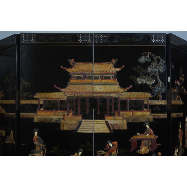 Chinese Lacquer Ebonized 6 Panel Screen Divider For Sale In Philadelphia - Image 6 of 17