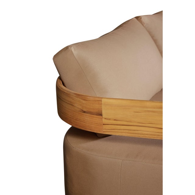Eclipse Outdoor Solid Teak Wood Love Seat - Light Brown Fabric For Sale In Chicago - Image 6 of 12
