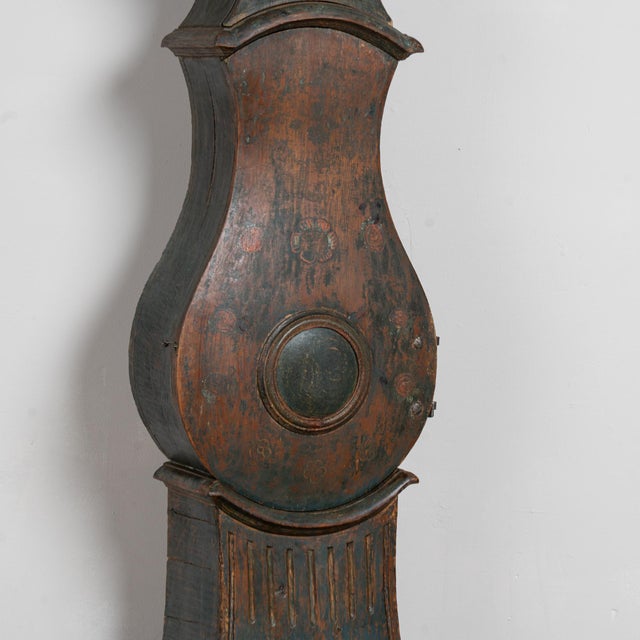 Blue 19th Century Original Painted Swedish Mora Grandfather Clock For Sale - Image 8 of 17