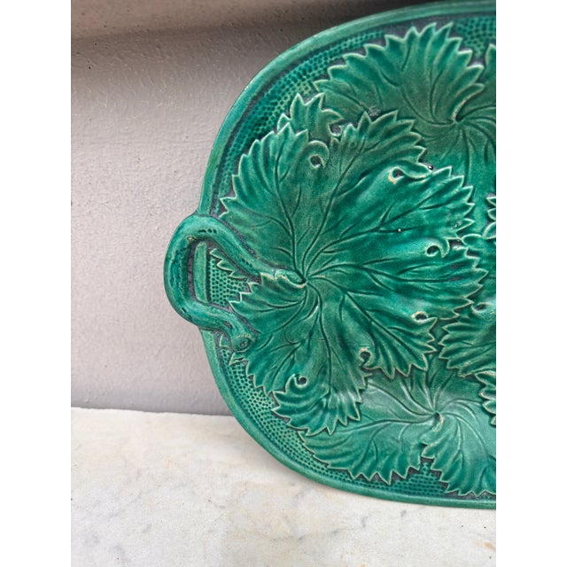 19th Century English Green Leaves Majolica Platter.
