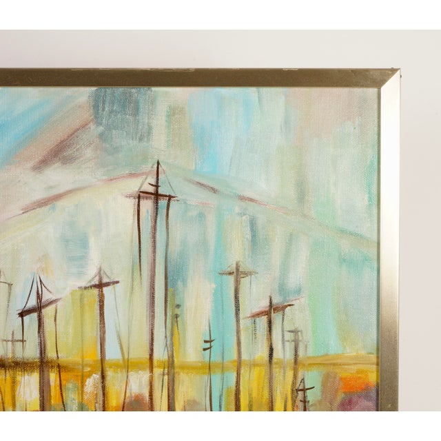 1970s 1970s Pauline Wright Sailboat Harbor Landscape Artwork For Sale - Image 5 of 7