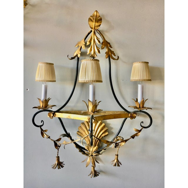Hollywood Regency Mid 20th C. Italian Tole Sconce Lights - a Pair For Sale - Image 3 of 10