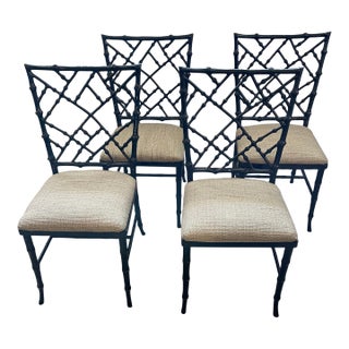 1960's Set of Phyllis Morris Faux Bamboo Aluminum Chairs by Kessler Industries - 4 Chairs For Sale