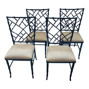 1960's Set of Phyllis Morris Faux Bamboo Aluminum Chairs by Kessler Industries - 4 Chairs