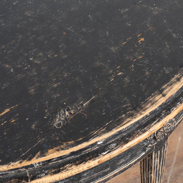 Black 19th Century Swedish Black Pine Demi Lune Side Table Console For Sale - Image 8 of 13