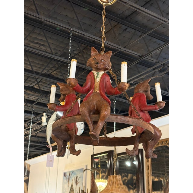 Vintage 1970s Signed Bill Huebbe 3 Fox Chandelier Made in Spain For Sale - Image 4 of 13