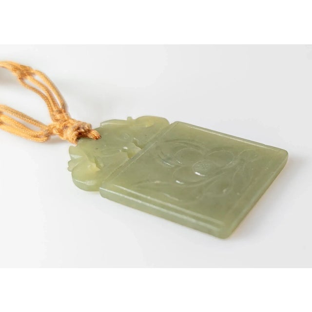 Early 20th Century Chinese Carved Green Nephrite Jade Pendant Necklace For Sale - Image 4 of 8