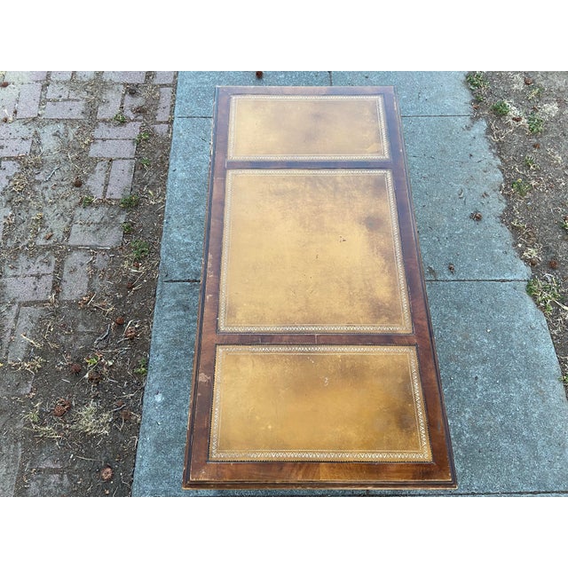 1930s Antique English Regency Mahogany & Leather Top Coffee Table on Casters For Sale - Image 5 of 12