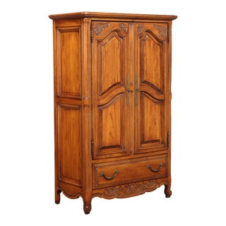 French Country Style Carved Oak Two Door Armoire For Sale