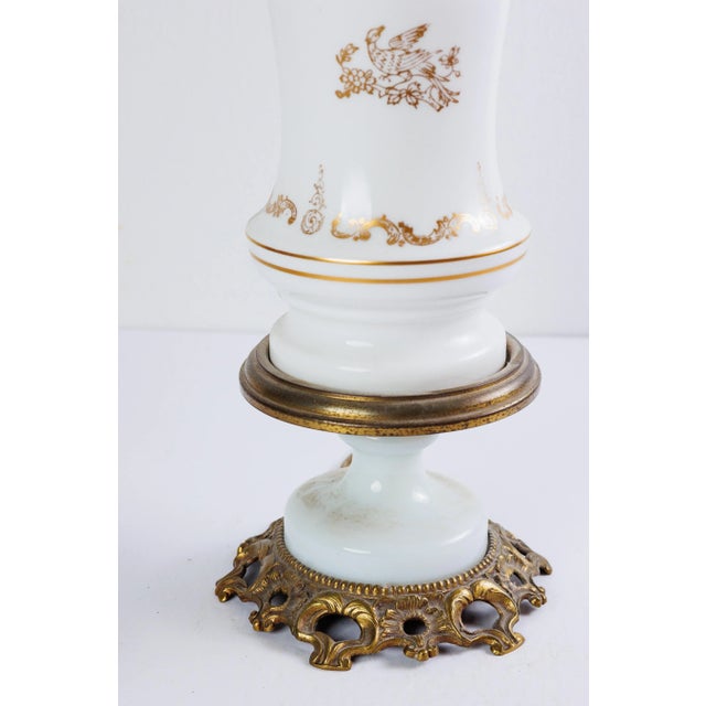 Late 19th Century Pair of Antique Late 19th Century White Milk Glass Table Lamps For Sale - Image 5 of 7