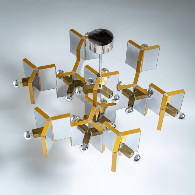 Chrome and Brass Chandelier by Gaetano Sciolari, Italy, 1970s For Sale - Image 14 of 18