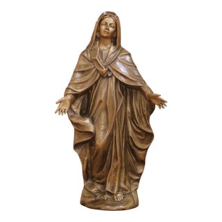 Mid-Century Italian Patinated Bronze Virgin Mary Sculpture by Biondan For Sale