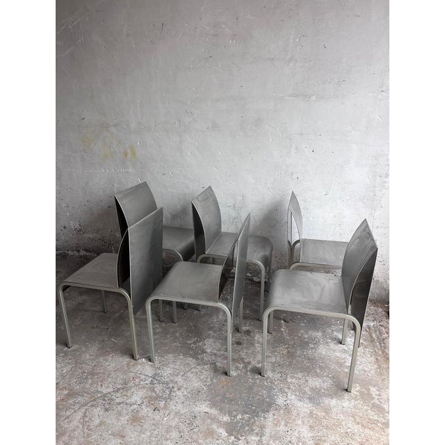 Belgian Postmodernist Chairs in Aluminium, 1980s, Set of 6 For Sale - Image 11 of 13